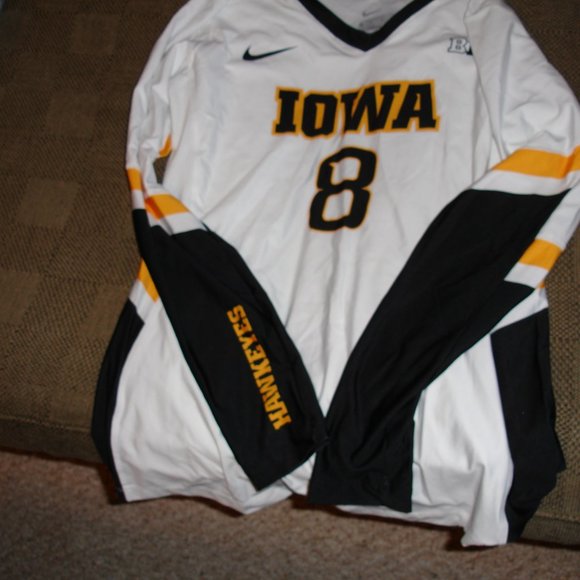 Nike Dri-Fit Iowa Hawkeyes Long Sleeve Volleyball Jersey - White -Black - Gold - Picture 6 of 6